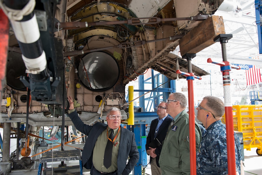 Deputy Defense Secretary Bob Work tours the Fleet Readiness Center Southwest at Naval Air Station North Island, Calif., April 4, 2017. DoD photo by Air Force Staff Sgt. Jette Carr