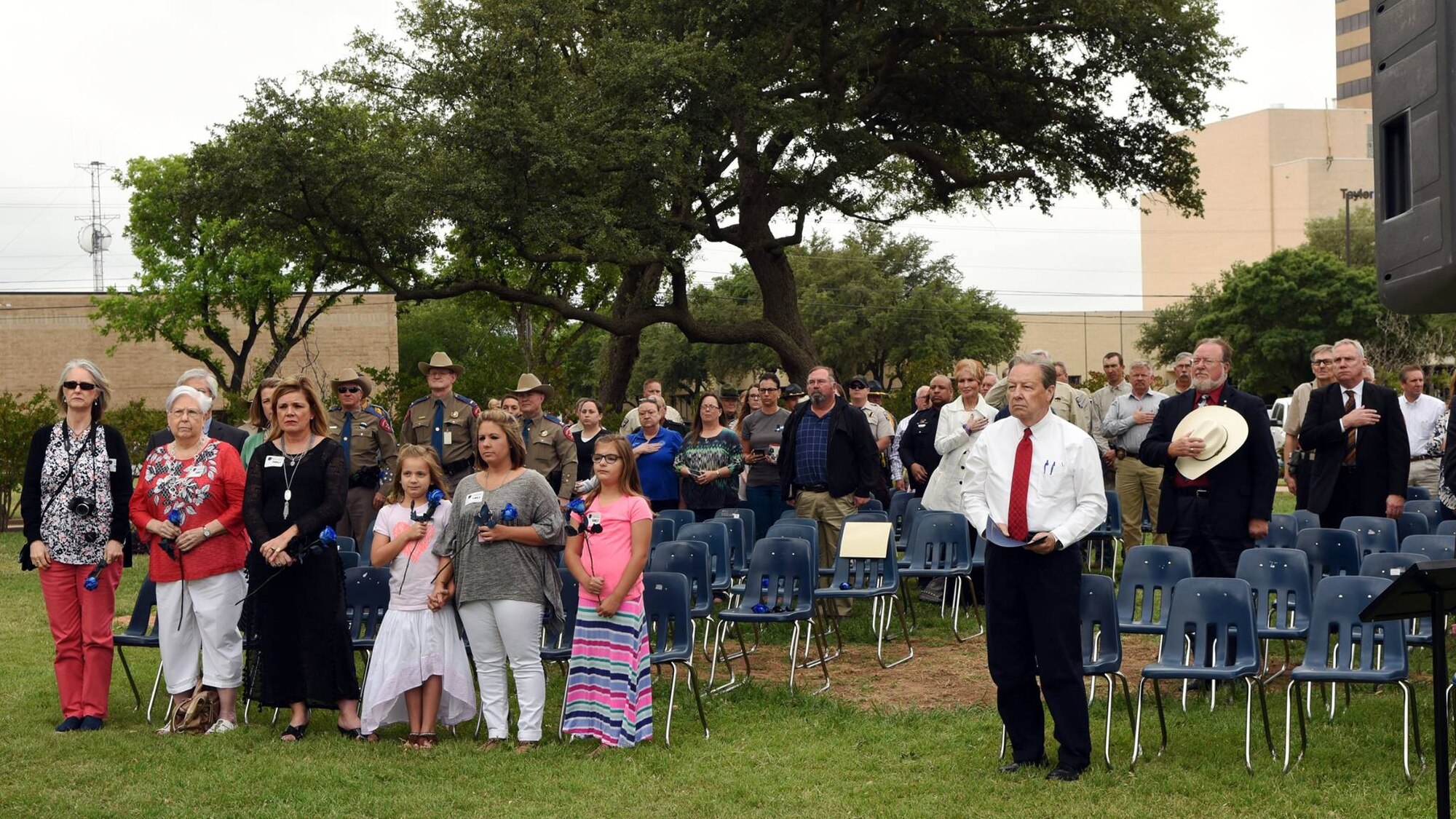 Dyess Honor Guard and 7th Security Forces Squadron Airmen participated in the Peace Officer Flag/Wreath Ceremony in Abilene, Texas, May 3, 2017. The ceremony was held in remembrance of law enforcement officers, including K-9s, across Texas who have died in the line of duty. There were 26 fallen officers honored.