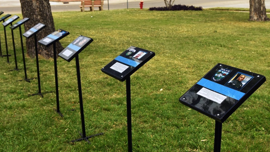 Dyess Honor Guard and 7th Security Forces Squadron Airmen participated in the Peace Officer Flag/Wreath Ceremony in Abilene, Texas, May 3, 2017. The ceremony was held in remembrance of law enforcement officers, including K-9s, across Texas who have died in the line of duty. There were 26 fallen officers honored.
