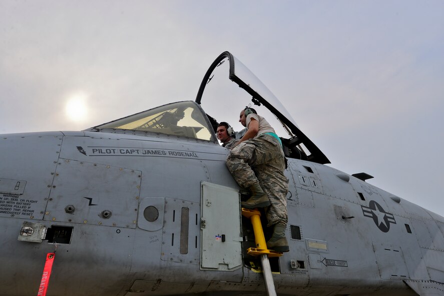 U.S. Air Force Staff Sgt. Zachary Zenk, 51st Aircraft Maintenance A-10 avionics technician, performs a maintenance checkup on an A-10 Thunderbolt during Exercise Beverly Herd 17-2 at Osan Air Base, Republic of Korea, May 5, 2017. The exercise was the 51st Fighter Wing’s first-ever no-notice readiness exercise, putting the Mustangs’ ability to Fight Tonight to the test. (U.S. Air Force photo by Airman 1st Class Gwendalyn Smith)