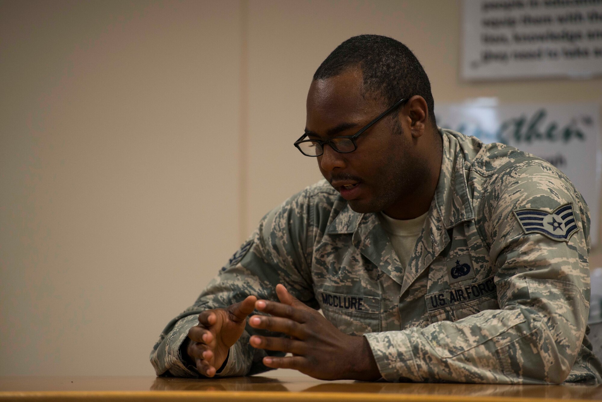 U.S. Air Force Staff Sgt. Corey Mcclure, 39th Logistics Readiness Squadron Fuels Service Center controller, testifies on the stand during a Sexual Assault Awareness and Prevention Month (SAAPM) mock trial April 27, 2017, at Incirlik Air Base, Turkey. Mcclure acted the role of the victim for Incirlik’s first SAAPM mock trial, which was organized by the 39th Air Base Wing Legal Office and Sexual Assault Response Coordinator to inform Airmen on the legal process of a sexual assault case.  (U.S. Air Force photo by Airman 1st Class Devin M. Rumbaugh)