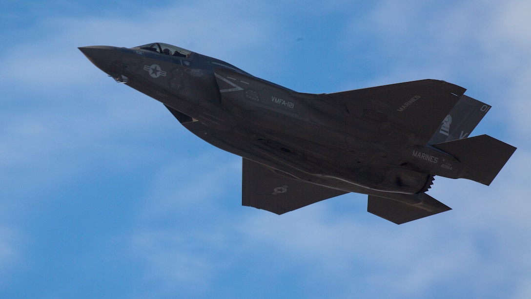 A U.S. Marine Corps F-35B Lightning II flies through the skies above Joint Base Elmendorf-Richardson, Alaska, May 3, 2017. Northern Edge is Alaska’s largest and premier joint training exercise designed to practice operations, techniques and procedures, as well as enhance interoperability among the services. The exercise provides real-world proficiency in detection and tracking of units at sea, in the air and on land and response to multiple crises in the Indo-Asia-Pacific region. The F-35B is based out of Marine Corps Air Station Iwakuni, Japan with Marine Fighter Attack Squadron 121, Marine Aircraft Group 12, 1st Marine Aircraft Wing, III Marine Expeditionary Force. 