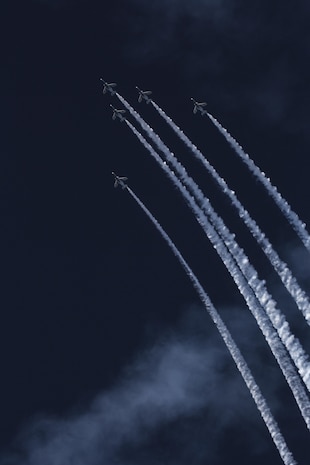 The Japan Air Self-Defense Force’s Blue Impulse performs aerial demonstrations during the 41st Japan Maritime Self-Defense Force – Marine Corps Air Station Iwakuni Friendship Day at MCAS Iwakuni, Japan, May 5, 2017. Since 1973, MCAS Iwakuni has held a single-day air show designed to foster positive relationships and offer an elevating experience that displays the communal support between the U.S. and Japan. The air show also encompassed various U.S. and Japanese static aircraft displays, aerial performances and demonstrations, food and entertainment. (U.S. Marine Corps photo by Sgt. Nathan Wicks)