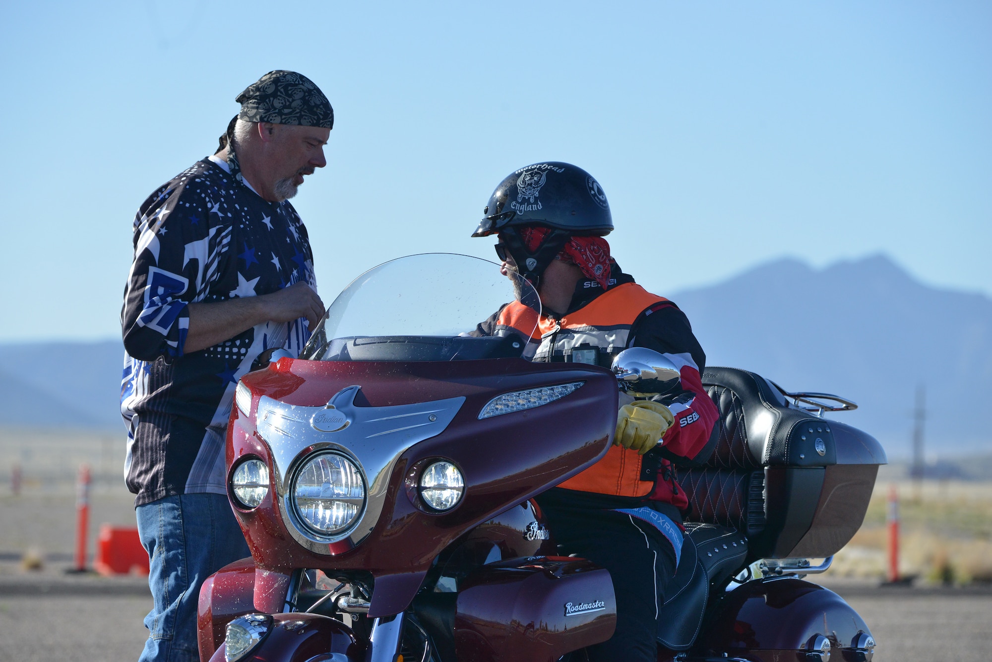 Steve Dobbs, 377 Air Base Wing Occupational Safety & Health specialist, coaches a rider during a basic rider course April 21. Dobbs is the head of the motorcycle training program at Kirtland. The basic rider courses are free and required by the Air Force for anyone wishing to ride on base. To sign up for a Rider Course, go to https://sites.google.com/site/kafbriders. 