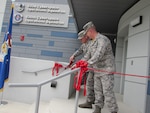 Lt. Col. Jarrod Norris, 836th Cyberspace Operations Squadron Commander, and Lt. Colonel Travis Howell, 833rd COS Commander, cut the ribbon for the newly-renovated Building 390 April 14 on Medina Annex, San Antonio, Texas. The new 836/833 COS headquarters is the first building in the Air Force solely dedicated to cyber mission forces. (Courtesy photo)
