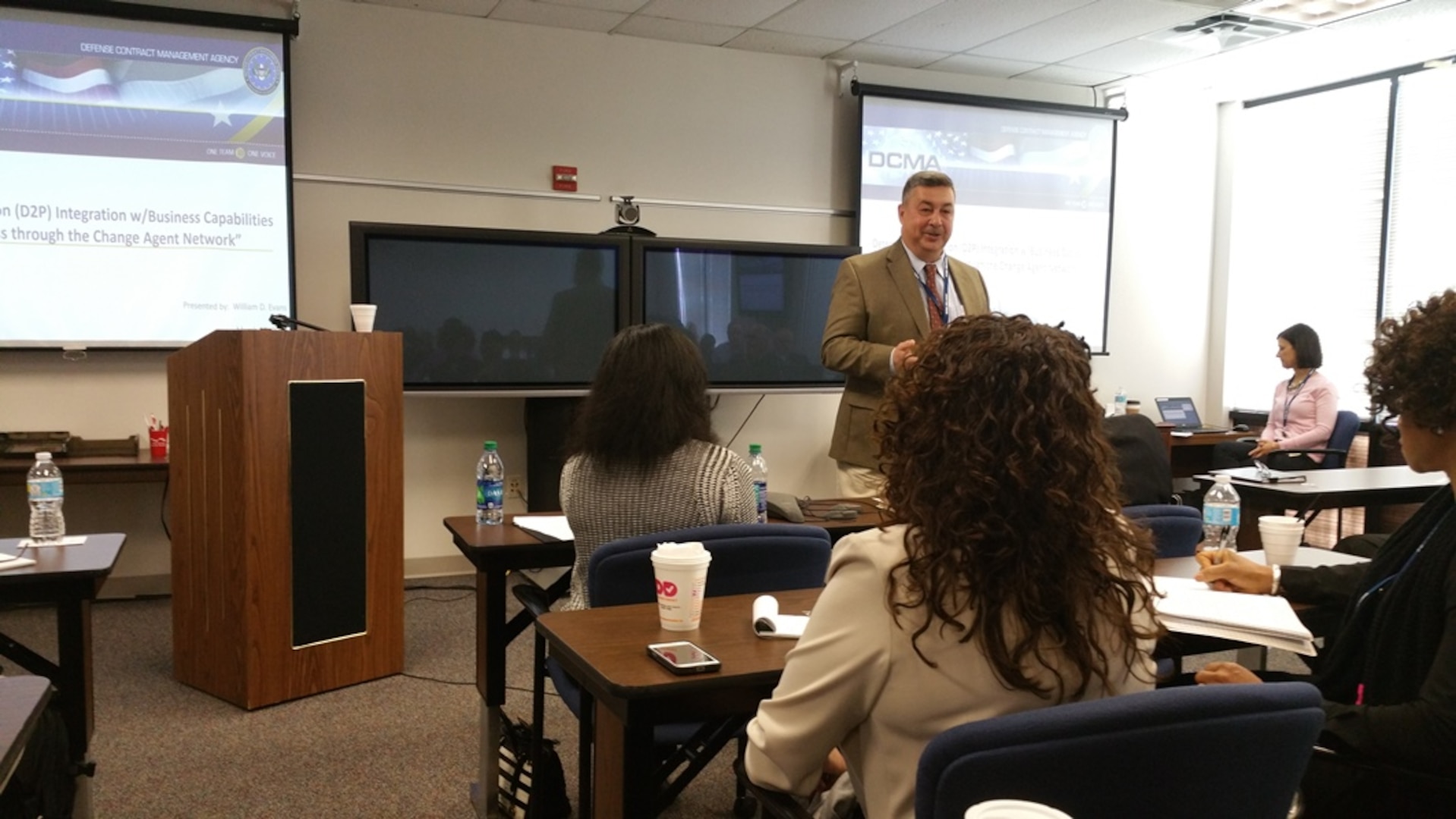 Michael Shields, executive director of Quality Assurance for the Defense Contract Management Agency, spoke to employees known as change agents in Orlando March 14. DCMA recently established a network of change agents at its field offices to facilitate communication about agency programs and provide the workforce with an outlet to voice feedback on implemented changes. (DCMA photo by Mark Jackson)