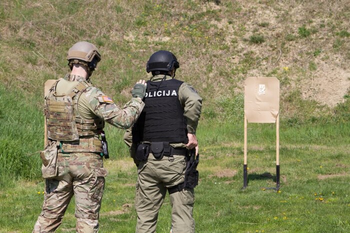 U.S. special operation forces help train the Serbian Special Anti-Terrorist Unit at a pistol range during a Joint Combined Exchange Training in Serbia, April 3-30, 2017. The unit serves as a special operations and tactical unit of the Serbian Police and will receive training in a variety of tactics and techniques over the course of the JCET to increase their effectiveness in future operations.Army Photo by Sgt. Nelson Robles