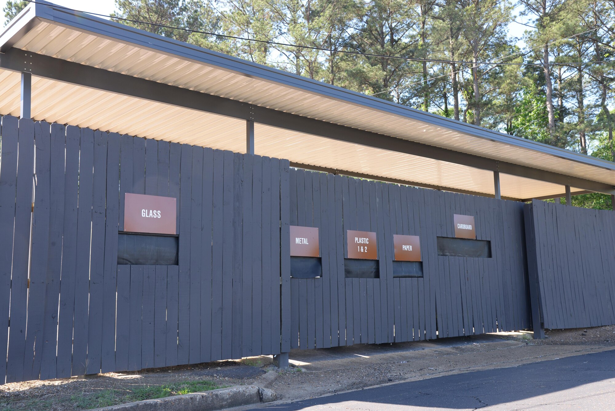 The recycling center has a 24-hour drop-off station located by Outdoor Recreation at Columbus Air Force Base, Mississippi. Team BLAZE members who live on and off base can bring their recyclables to the center anytime. (U.S. Air Force photo by Airman 1st Class Beaux Hebert)
