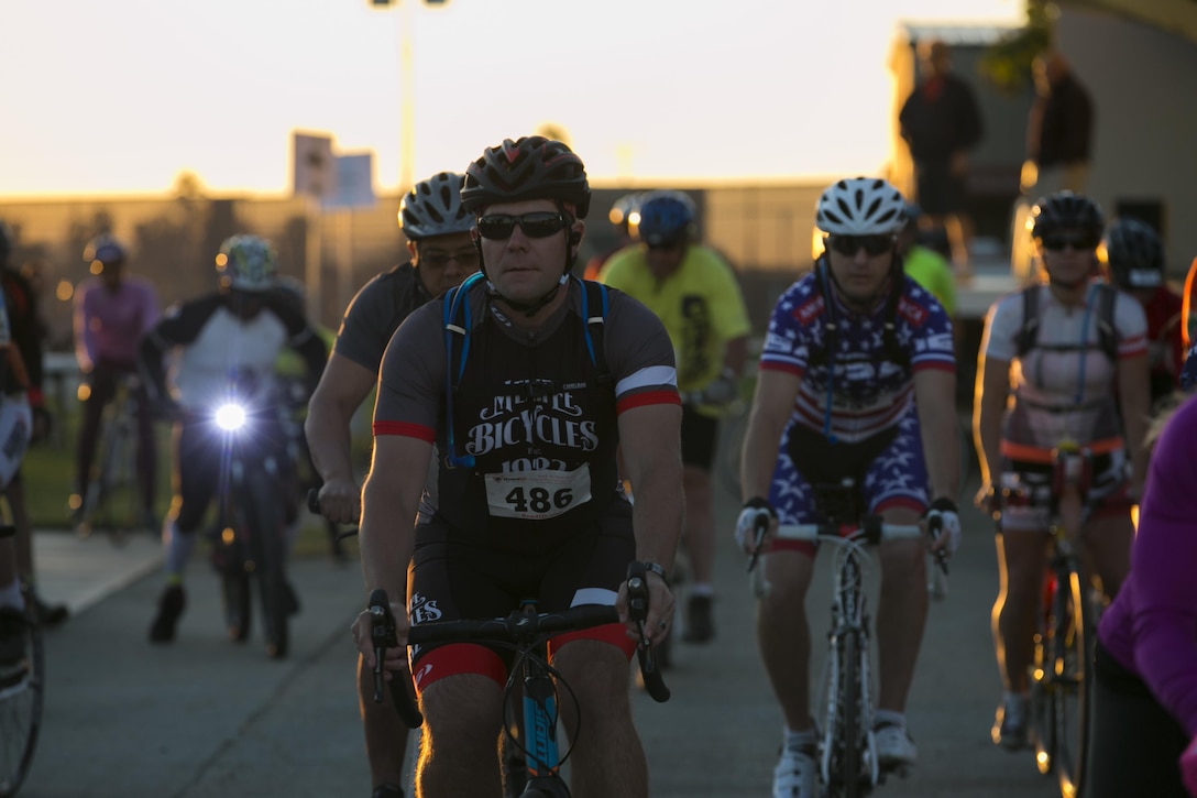 Cyclists from the Combat Center and local community begin the annual Park to Park Ride at Knott’s Sky Park in Twentynine Palms, Calif., April 29, 2017. The event, hosted by Natural Resources and Environmental Affairs, Joshua Tree National Park and the city of Twentynine Palms, took riders from Knott’s Sky Park through Joshua Tree National Park to Keys View and back as the final event of Earth Day celebrations in April. (U.S. Marine Corps photo by Cpl. Dave Flores)