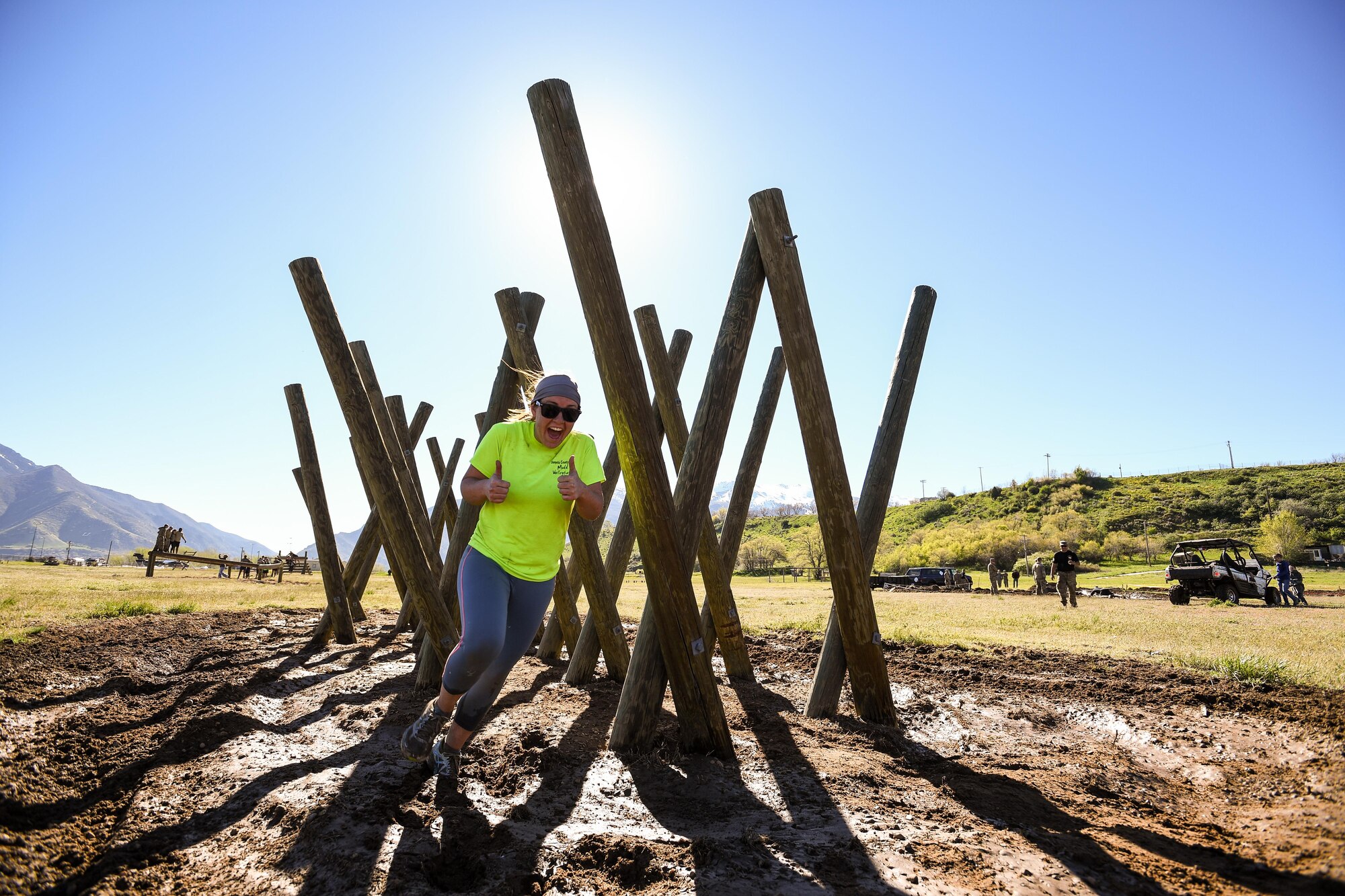 A participant navigates an obstacle May 5 at Hill Air Force Base, Utah, during a mud run hosted by the 775th Explosive Ordnance Disposal Flight. The mud run was part of National Explosive Ordnance Disposal Day. The purpose of EOD Day is to remember those who have given the ultimate sacrifice operating as EOD technicians across the Department of Defense. (U.S. Air Force/R. Nial Bradshaw)