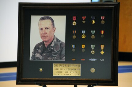 The Col. Jack H. Griffith Jr. Memorial Field House on Joint Base McGuire-Dix-Lakehurst, New Jersey, re-opened May 5 following a 5-month, $750,000 transformation. In addition to receiving a new gym floor and running track, the field house now features energy-efficient lighting and is compliant with the Americans with Disabilities Act. Col. Griffith served as Fort Dix chief of staff from March 1984 until his death from cancer in December 1986. He was commissioned as an Infantry officer through the Reserve Officers’ Training Corps at the University of Virginia, and was a graduate of the Army War College. He served two tours of duty in Vietnam where he was wounded in combat, and served in many other assignments around the world during his 26-year career.