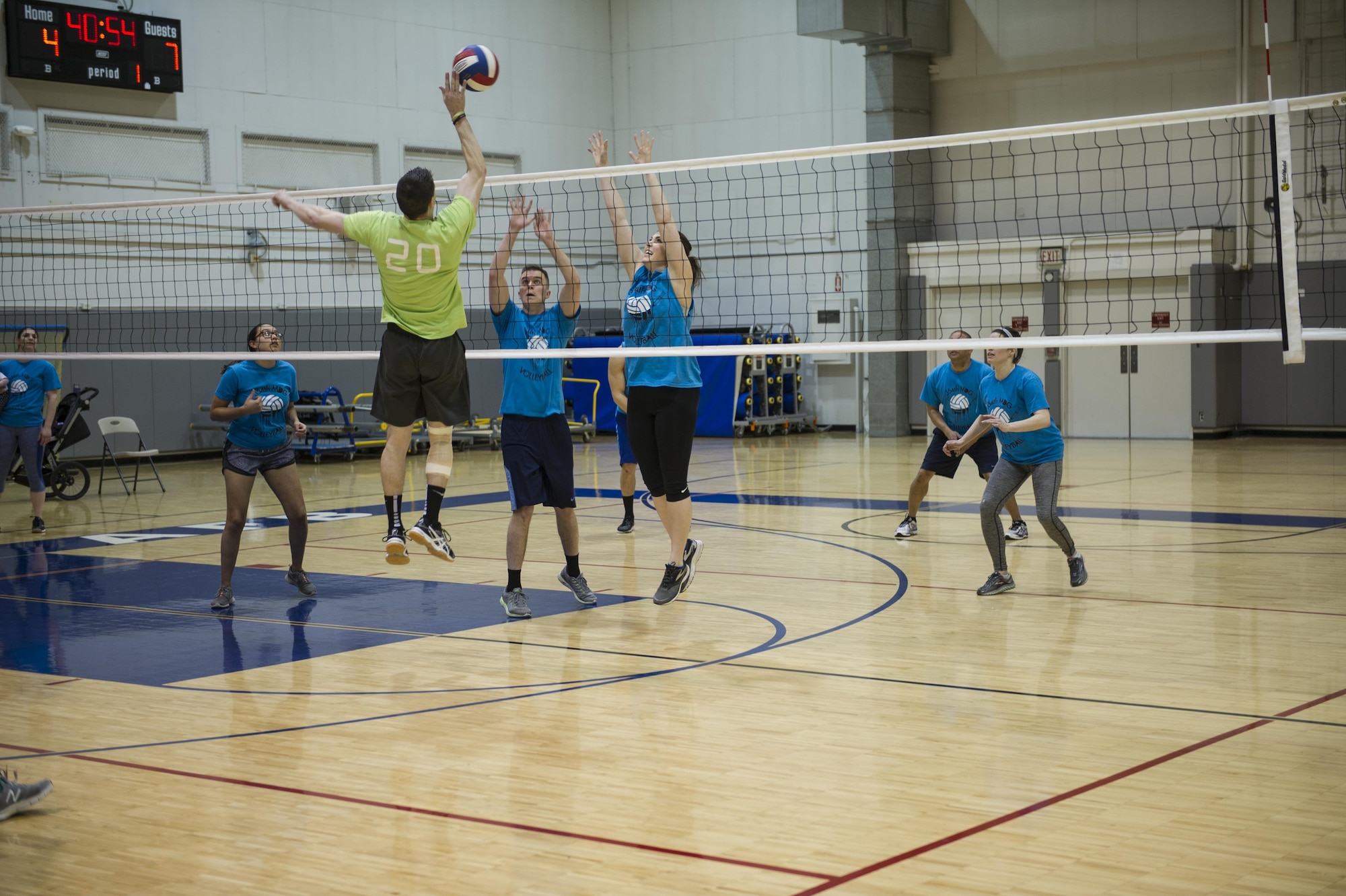 U.S. Air Force Airman 1st Class Heather Millisor, a 354th Medical Operations Squadron public health technician, jumps to block a volleyball April 20, 2017, at Eielson Air Force Base, Alaska. Millisor was one of the 18 Airmen selected to try out for the Air Force women’s volleyball team. (U.S. Air Force photo by Airman 1st Class Isaac Johnson)    