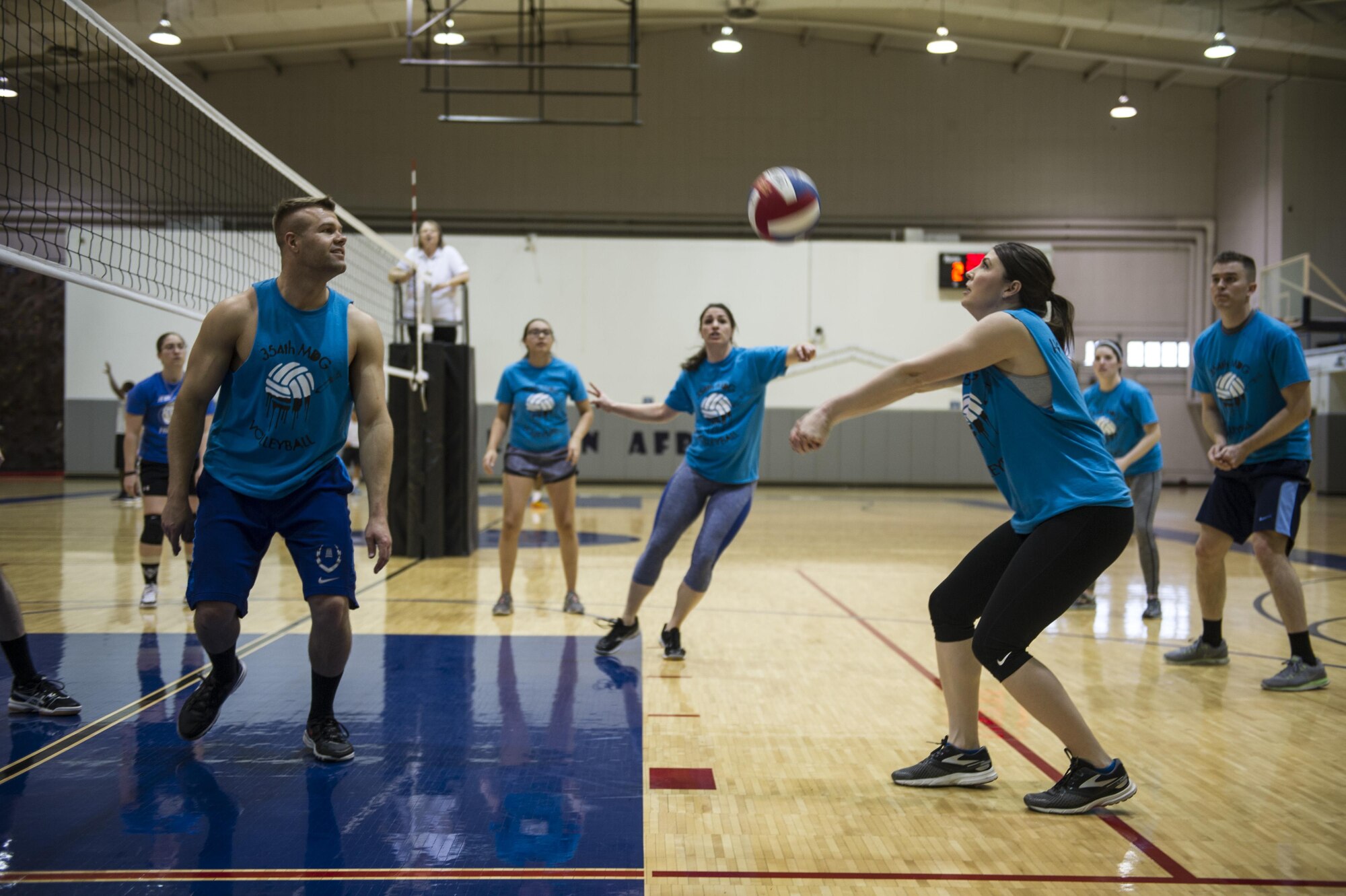 U.S. Air Force Airman 1st Class Heather Milllisor, a 354th Medical Operations Squadron public health technician, bumps a volleyball April 20, 2017, at Eielson Air Force Base, Alaska. Millisor started playing volleyball when she was in seventh grade and continued playing throughout college. (U.S. Air Force photo by Airman 1st Class Isaac Johnson)    