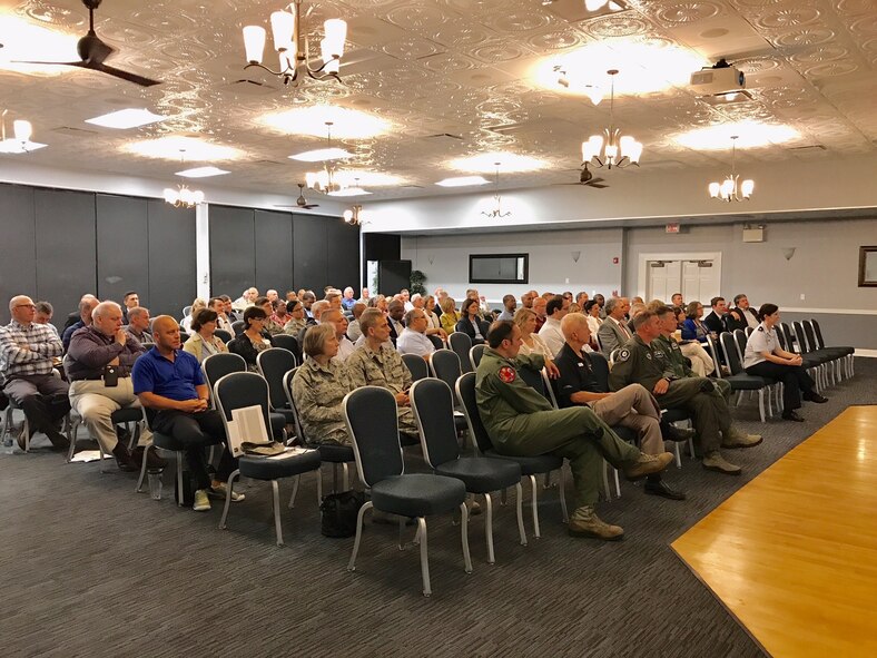 More than 70 14th Flying Training Wing and local community members attended a Community Partnership Program meeting May 4, 2017, in the Columbus Club at Columbus Air Force Base, Mississippi. The meeting was intended to create an understanding of shared opportunities and challenges among community partners and to capture initial ideas on how to create base and community partnership. (U.S. Air Force photo by 2nd Lt. Savannah Stephens)