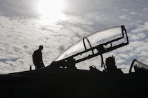 EIELSON AIR FORCE BASE, Alaska – U.S. Air Force Staff Sgt. Brandon Coffman, a 335th Aircraft Maintenance Unit crew chief assigned to Seymour Johnson Air Force Base, N.C., performs pre-flight inspections on an F-15E Strike Eagle dual-role fighter aircraft from the 335th Fighter Squadron, May 4, 2017, during NORTHERN EDGE 2017 (NE17), at Eielson Air Force Base, Alaska. NE17 is Alaska’s premier joint training exercise designed to practice operations, techniques and procedures as well as enhance interoperability among the services. Thousands of participants from all the services, Airmen, Soldiers, Sailors, Marines and Coast Guardsmen from active duty, Reserve and National Guard units are involved. (U.S. Air Force photo/Staff Sgt. Ashley Nicole Taylor)