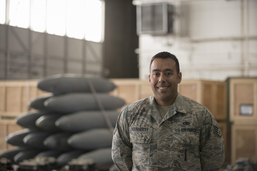 EIELSON AIR FORCE BASE, Alaska – U.S. Air Force Staff Sgt. Scott Dougherty, the 335th Aircraft Maintenance Unit weapons load crew team chief assigned to Seymour Johnson Air Force Base, N.C., poses for a photo May 4, 2017, during NORTHERN EDGE 2017 (NE17) at Eielson Air Force Base, Alaska. NE17 is Alaska’s premier joint training exercise designed to practice operations, techniques and procedures as well as enhance interoperability among the services. Thousands of participants from all the services, Airmen, Soldiers, Sailors, Marines and Coast Guardsmen from active duty, Reserve and National Guard units are involved. (U.S. Air Force photo/Staff Sgt. Ashley Nicole Taylor)