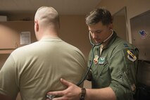 EIELSON AIR FORCE BASE, Alaska – U.S. Air Force Capt. Bret Lindstrom, a 335th Fighter Squadron flight surgeon assigned to Seymour Johnson Air Force Base, N.C., listens to a patient’s heartbeat, May 4, 2017, during NORTHERN EDGE 2017 (NE17), at Eielson Air Force Base, Alaska. NE17 is Alaska’s premier joint training exercise designed to practice operations, techniques and procedures as well as enhance interoperability among the services. Thousands of participants from all the services, Airmen, Soldiers, Sailors, Marines and Coast Guardsmen from active duty, Reserve and National Guard units are involved. (U.S. Air Force photo/Staff Sgt. Ashley Nicole Taylor)