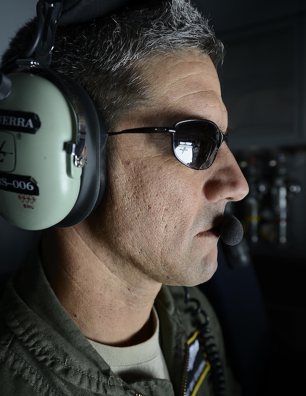 U.S. Air Force Tech. Sgt. Erik Esquerra, a KC-10 Extender boom operator with the 9th Air Refueling Squadron based out of Travis Air Force Base, Calif., prepares to conduct in-flight refueling for multiple aircraft during Northern Edge 2017, May 4, 2017. NE17 is Alaska’s premier joint training exercise designed to practice operations, techniques and procedures as well as enhance interoperability among the services.
