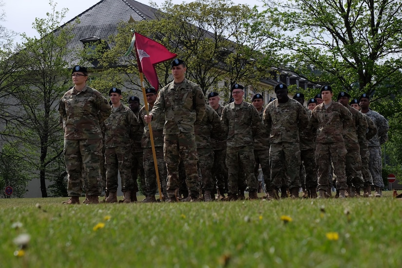 Army Reserve Col. Daniel F. Bohmer, commander, Medical Support Unit – Europe, 7th Mission Support Command assumes command from Army Reserve Col. Bidemi Y. Olaniyi-Leyimu, MSU-E, 7th MSC, during an outdoor ceremony on Daenner Kaserne, May 6, 2017. The MSU-E is an Army Reserve unit under the command of the 7th MSC, which has Soldiers with 29 medical specialties plus administrative professionals.