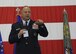 Brig. Gen. James F. Mackey, Mobilization Assistant to the Director of Operations, Joint Base Langley-Eustis, Virginia, addresses the audience during a promotion ceremony for the 442d Fighter Wing commander at Whiteman Air Force Base, Mo., May 6, 2017. Mackey is a former vice commander of the 442d FW and former 442d Operations Group commander. (U.S. Air Force photo by Senior Airman Missy Sterling)