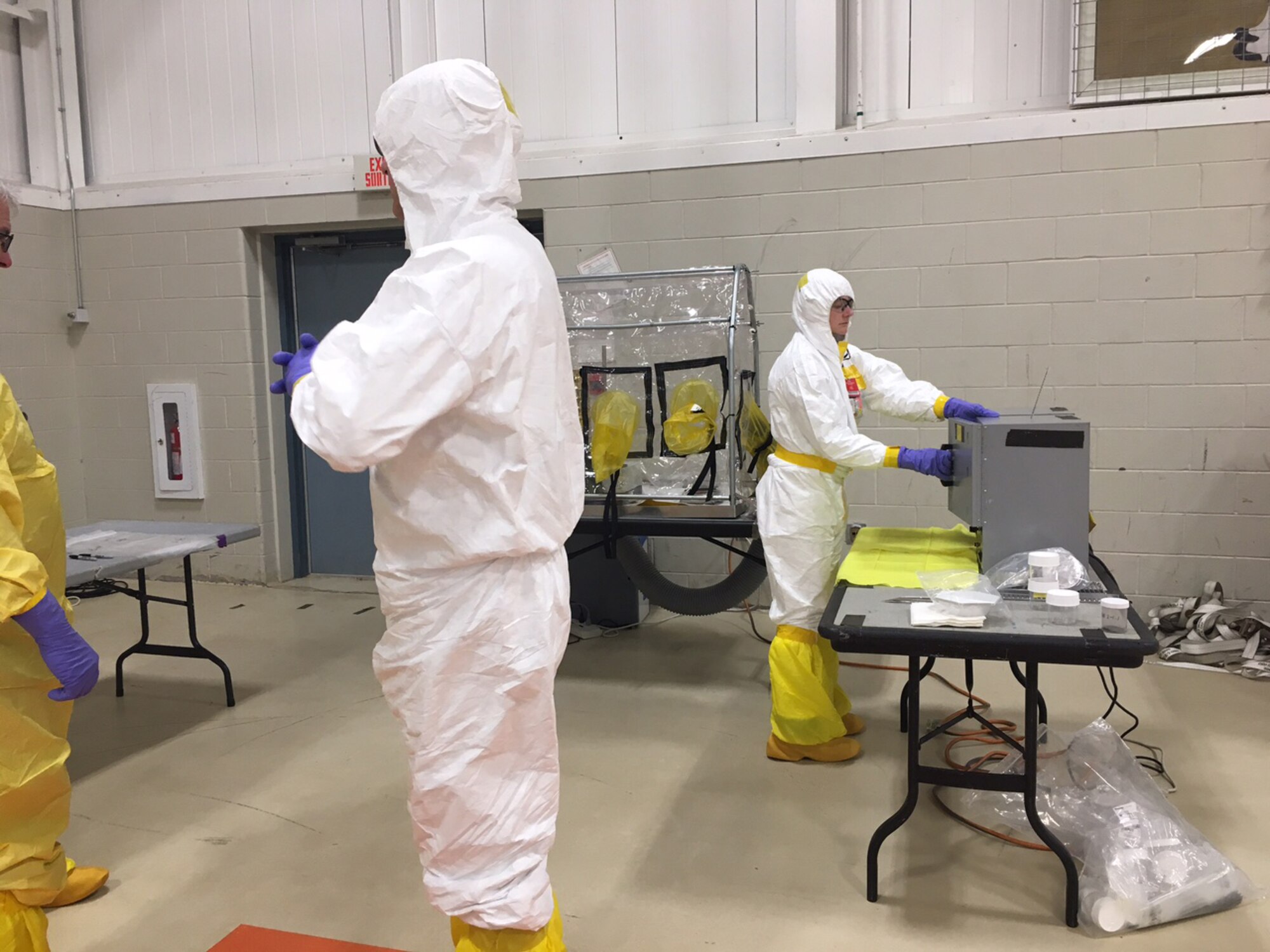 Technicians prepare simulated nuclear debris samples collected during Prominent Hunt 17-1, a combined counterterrorism exercise between the United States and Canada April 24-28, 2017.  The exercise collectively tested each nation’s ability to respond to two simulated nuclear post-detonation attacks..  (Photo courtesy of the Department of Homeland Security)