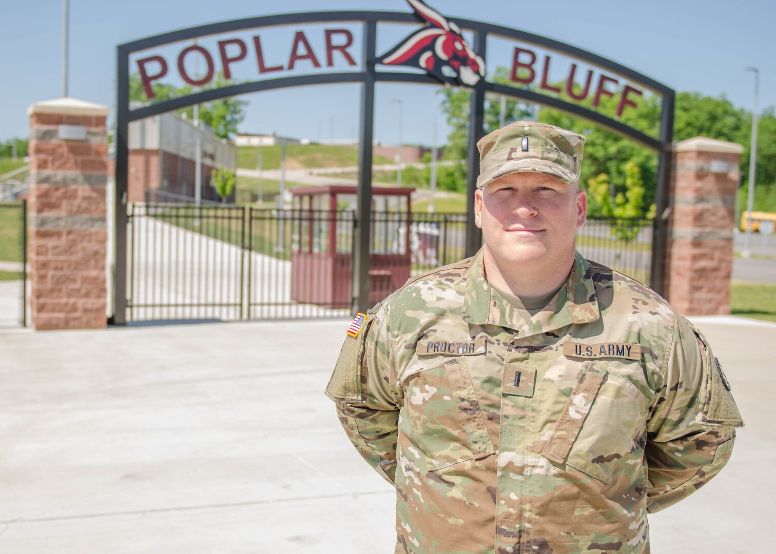 First Lt. Kacey Proctor, the officer in charge of the Missouri Army National Guard’s 1138th Engineer Company out of Farmington, Missouri, volunteered for state emergency duty when flood waters threatened his childhood home in Poplar Bluff.