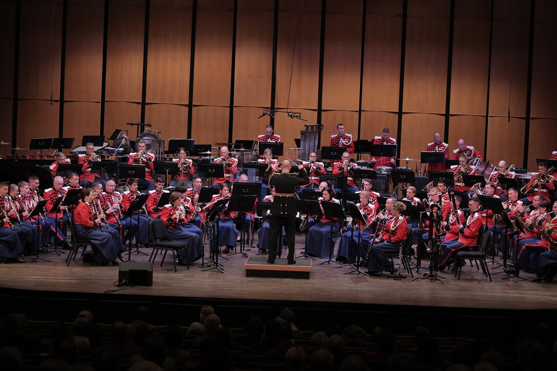 On May 7, 2017 the Marine Band performed a concert called "Arioso" which highlighted music inspired by the connection between the human voice and instruments. Featured selections included Joseph Schwantner's and the mountains rising nowhere and James Stephenson's Symphony No. 2, Voices. (U.S. Marine Corps photo by Master Sgt. Kristin duBois/released)