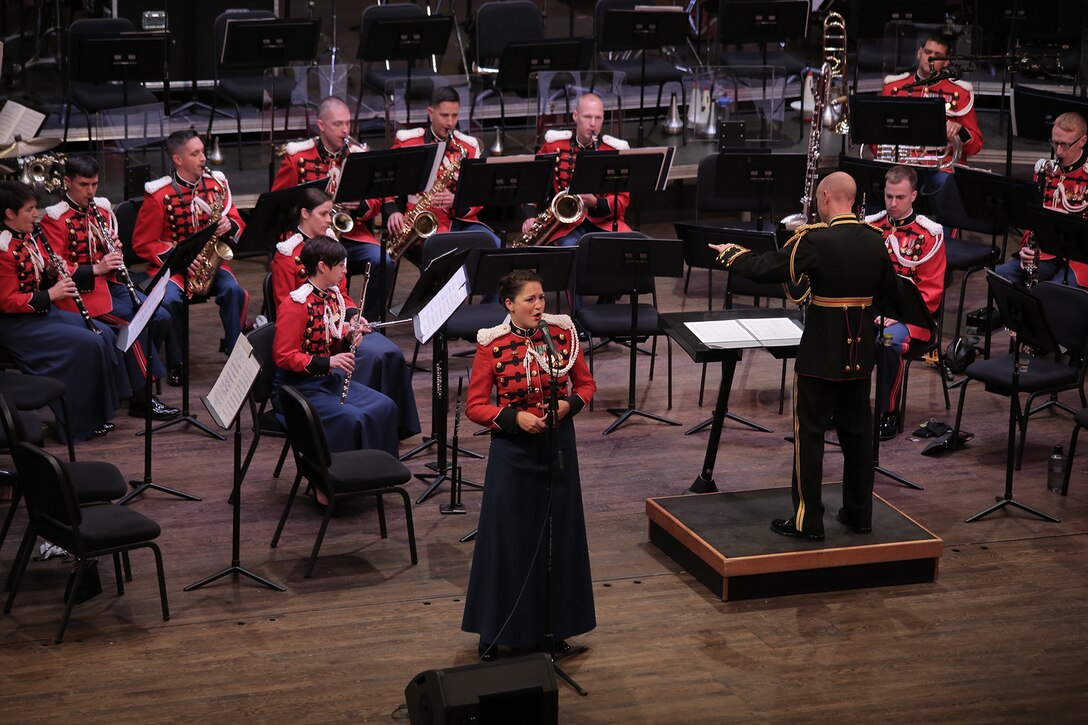 On May 7, 2017 the Marine Band performed a concert called "Arioso" which highlighted music inspired by the connection between the human voice and instruments. Featured selections included Joseph Schwantner's and the mountains rising nowhere and James Stephenson's Symphony No. 2, Voices. (U.S. Marine Corps photo by Master Sgt. Kristin duBois/released)