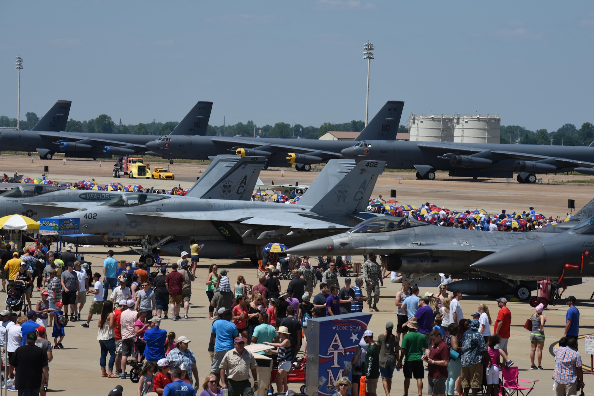 Spectators from across the local community and the world attend the 2017 Defenders of Liberty Air Show at Barksdale Air Force Base, La., May 7. The air show aims to educate the public on past and present Air Force aerial capabilities, increase recruiting and show appreciation to the community. (U.S. Air Force photo/Senior Airman Luke Hill)