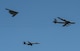 A B-1 Lancer, B-2 Spirit and B-52 Stratofortress perform a flyover during the 2017 Barksdale Air Force Base Airshow, May 6. The aircraft, all combat-capable, performed the flyover in honor of the 8th Air Force, celebrating its storied heritage which dates back to 1942. (U.S. Air Force photo/Senior Airman Curt Beach)