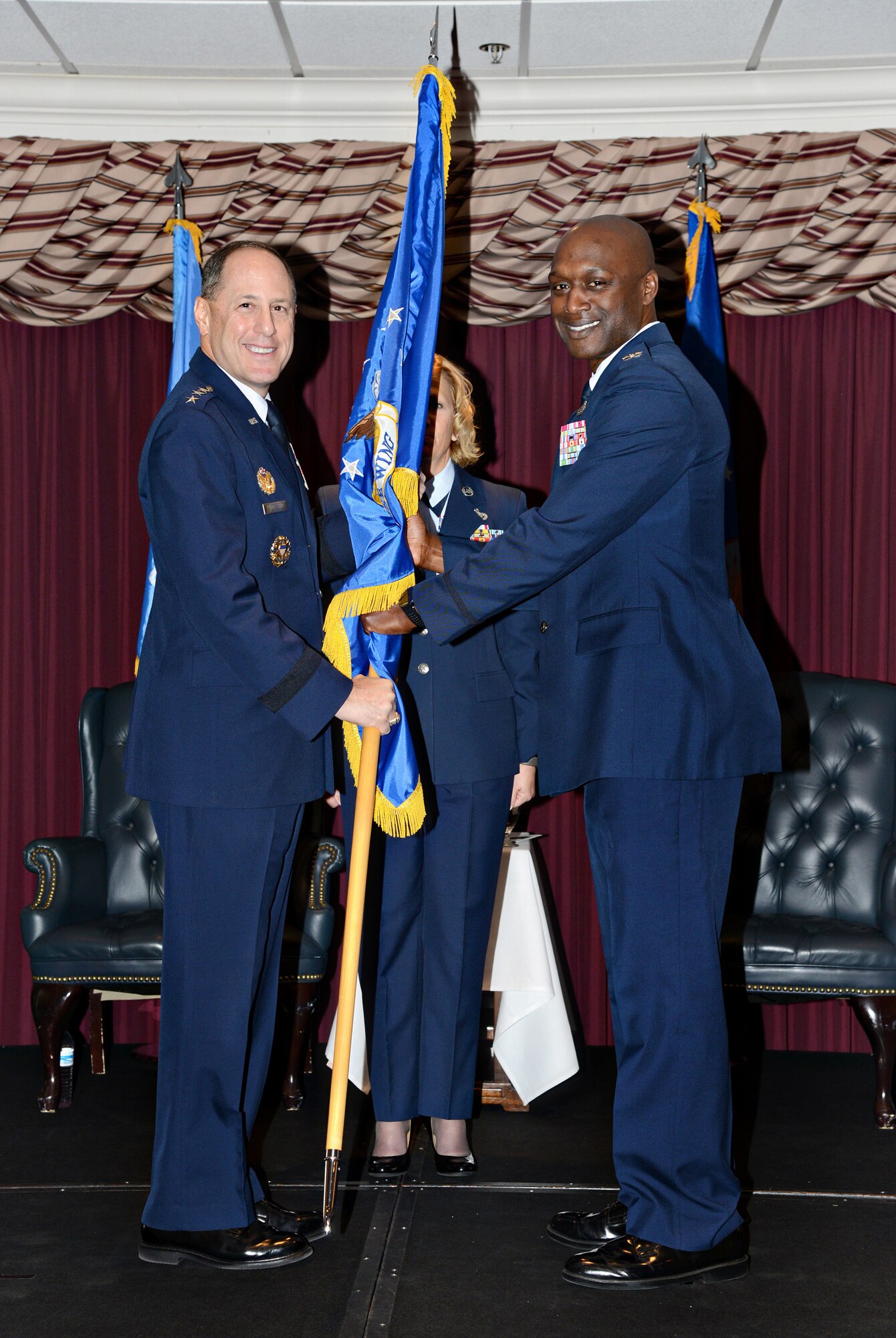 The 72nd Air Base Wing welcomed Col. Kenyon Bell as its new commander May 1 during a Change of Command Ceremony at the Tinker Club. Air Force Sustainment Center Commander Lt. Gen. Lee K. Levy II presided over the ceremony and Chief Master Sgt. Melissa Erb, the new 72ABW command chief, was the guidon bearer. Colonel Bell replaces Col. Stephanie Wilson as the 72nd ABW commander.