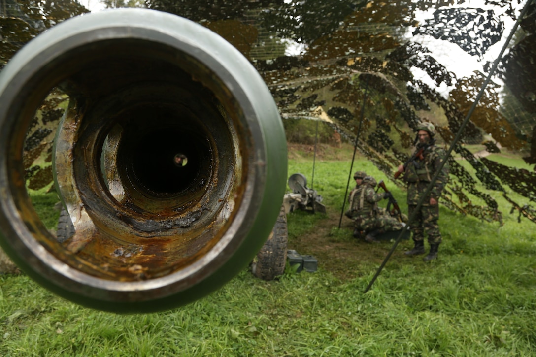 U.S. and Romanian soldiers perform checks on a 152 mm howitzer during the Saber Junction 17 exercise at Hohenfels Training Area, Germany, May 4, 2017. Saber Junction 17 is the 2nd Cavalry Regiment’s certification exercise, taking place at the Joint Multinational Readiness Center in Hohenfels, Germany, Apr. 25-May 19, 2017. Army photo by Pfc. Zachery Perkins