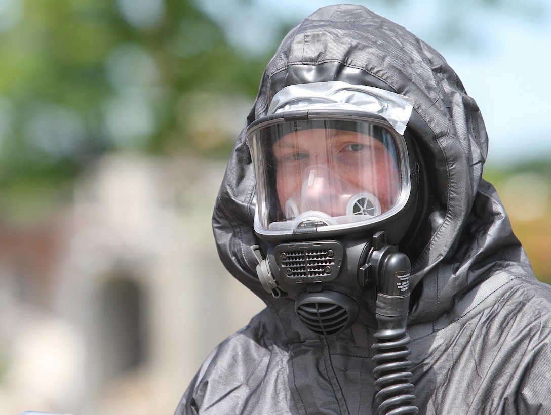 Army Reserve units hit the ground running at Muscatatuck Urban Training Center, Indiana, as the second phase of Guardian Response 17 kicked off on Saturday, May 06, 2017. A Soldier from the 468th Fire Fighting Detachment suited up and prepared to survey the area before searching and extracting casualties of the simulated nuclear attack. 

Nearly 5,000 Soldiers and Airmen from across the country are participating in Guardian Response 17, a multi-component training exercise to validate the military's ability to support Civil Authorities in the event of a Chemical, Biological, Radiological, and Nuclear (CBRN) catastrophe. (U.S. Army Reserve photo by Staff Sgt. Christopher Sofia/Released)