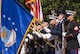 A joint-service color guard brings in the flags at the beginning of the 48th Annual Explosive Ordnance Disposal Memorial ceremony at the Kauffman EOD Training Complex at Eglin Air Force Base, Fla., May 6. Names of recent fallen and past EOD technicians are added to the memorial wall during a ceremony each year. The Army and Navy added six new names this year. The all-service total now stands at 326. (U.S. Air Force photo/ Samuel King Jr.)