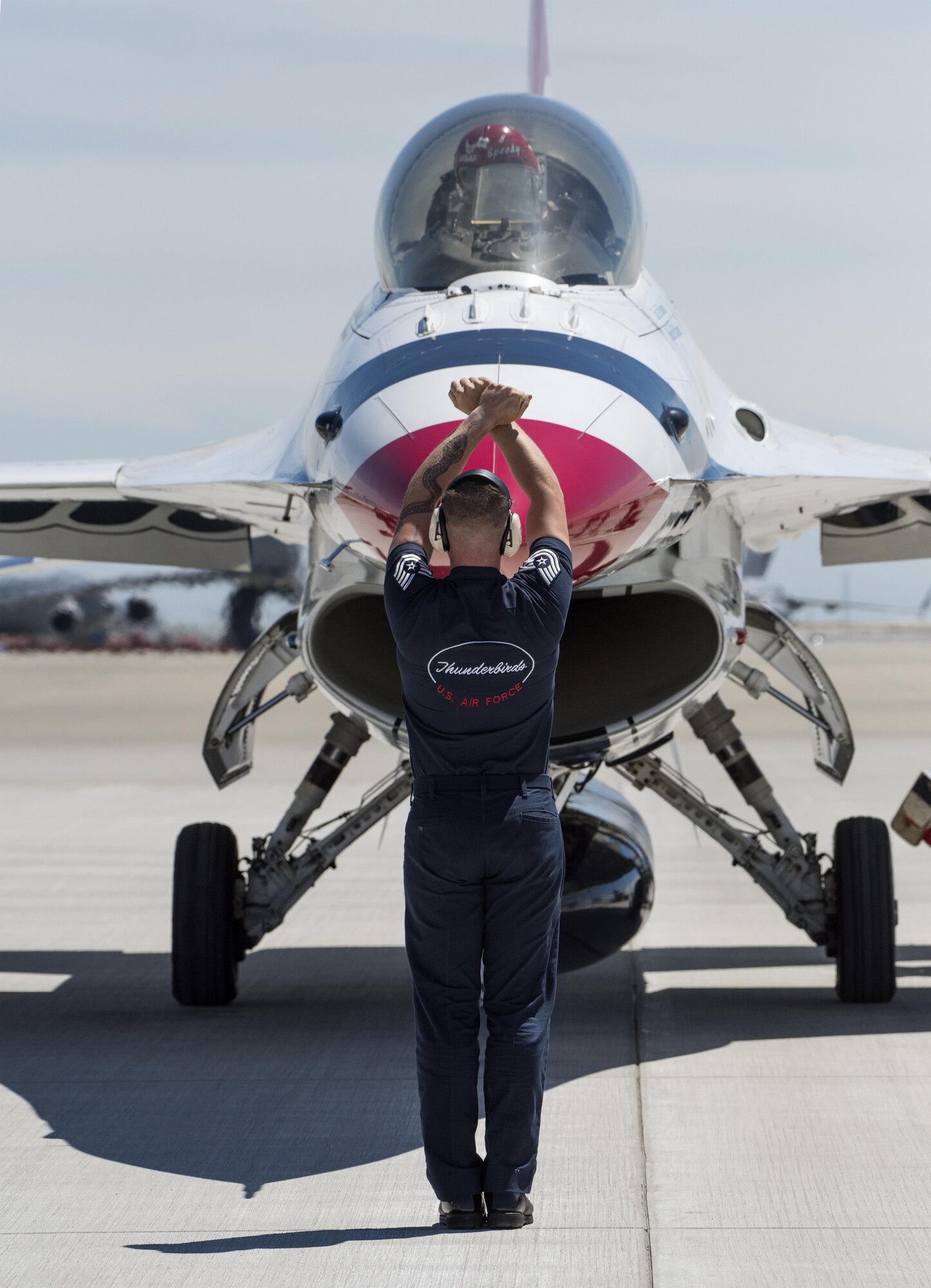 The United States Air Force Thunderbirds perform an aerial demonstration during a performance for Make-A-Wish families, as well as military families with special needs children, before the Wings Over Solano Air Show at Travis Air Force Base, Calif., May 5, 2017. The air show featured performances by the U.S. Army Golden Knights parachute team, flyovers and static displays. (U.S. Air Force photo by Heide Couch)