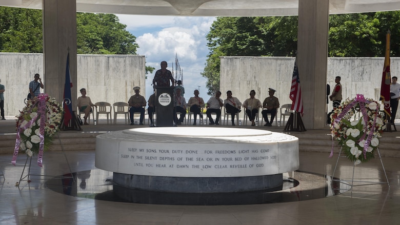 U.S. military and Philippine government officials attend a ceremony to mark the 75th anniversary of the fall of Corregidor to the Japanese during World War II on Corregidor, Cavite, May 6, 2017. The ceremony was held to commemorate the Marines, Soldiers, Sailors and Filipinos who fought and sacrificed to defend the Philippines during World War II. 