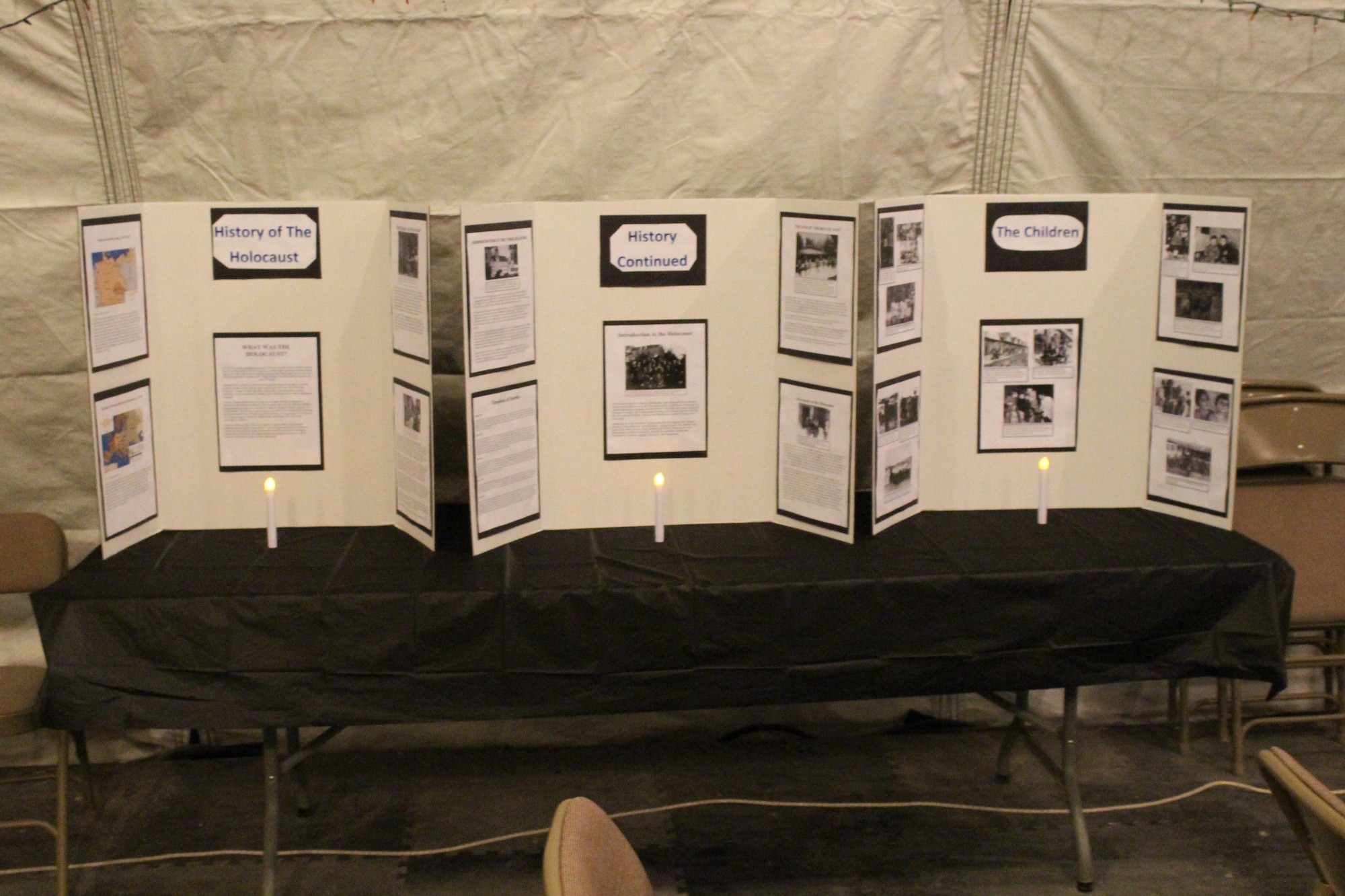 Informational boards sit in a museum during a Holocaust remembrance event April 27, 2017 in Southwest Asia.  The event also featured a remembrance walk and educated over 100 people. (U.S. Air Force Photo by Tech Sgt. Eboni Reams)