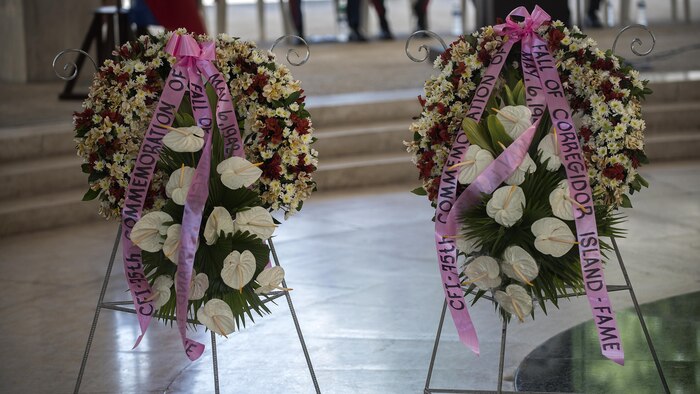 U.S. military and Philippine government officials attend a ceremony to mark the 75th anniversary of the fall of Corregidor to the Japanese during World War II on Corregidor, Cavite, May 6, 2017. The ceremony was held to commemorate the Marines, Soldiers, Sailors and Filipinos who fought and sacrificed to defend the Philippines during World War II.