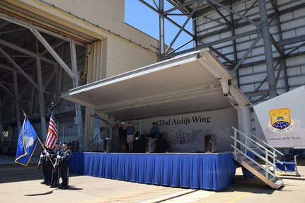 The 433rd Airlift Wing Honor Guard presented the colors at the 433rd AW Family Day May 7, 2017 at Joint Base San Antonio-Lackland, Texas.  (U.S. Air Force photo by Tech. Sgt. Carlos J. Trevino)