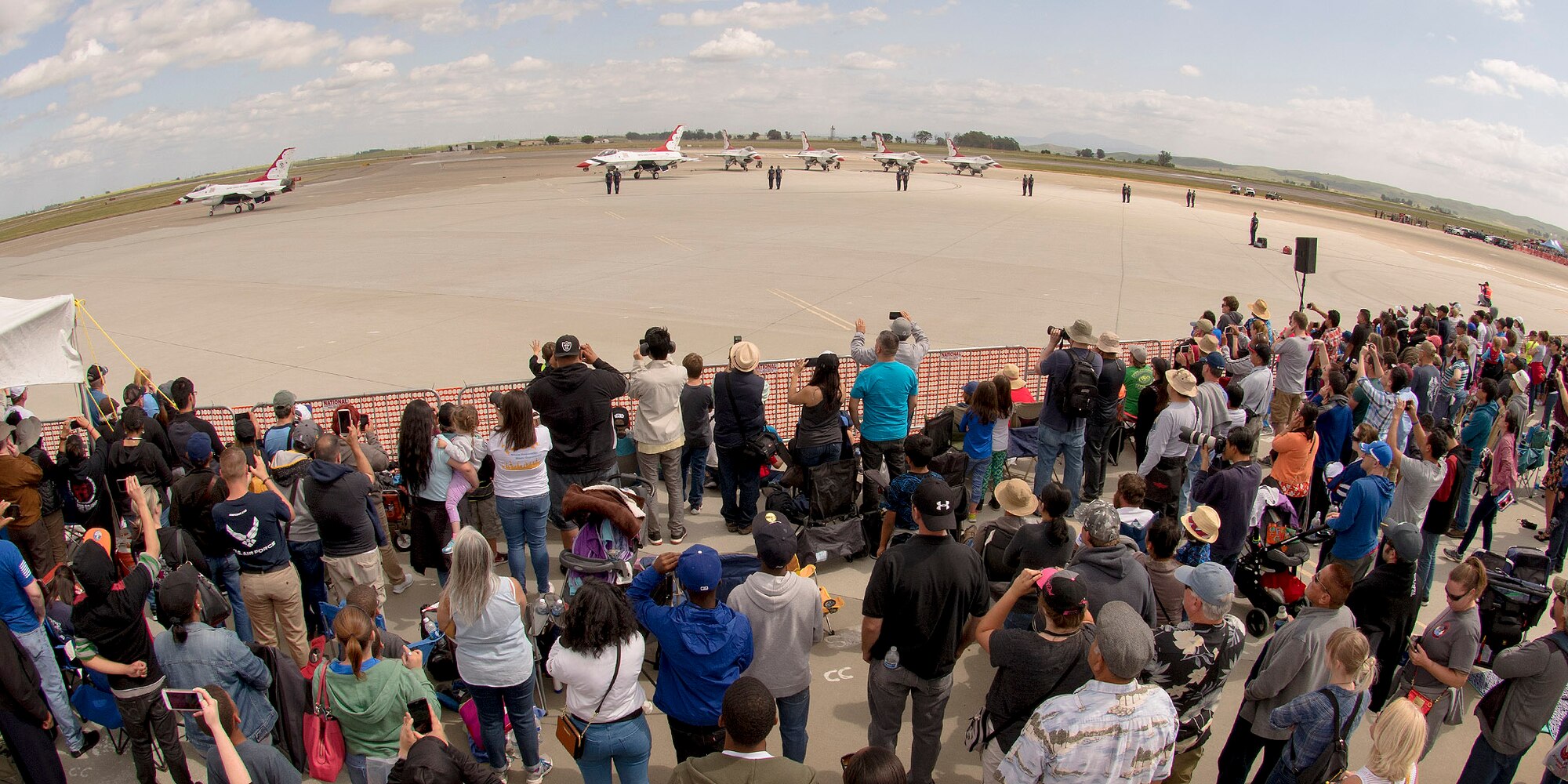 Thousands of people attended the Wings Over Solano Air Show at Travis Air Force Base Calif., May 6, 2017. Performers included the U.S. Air Force Thunderbirds Aerial Demonstration Team, U.S. Air Force Academy Wings of Blue and the U.S. Golden Knights parachute team, as well as civilian performers.    (US Air Force  photo/T.C. Perkins Jr.)