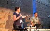 Maj. Natalie Vanatta (left) and Capt. Frederick "Erick" Waage (right) present research in Threatcasting at Chicago's THOTCON 2017.