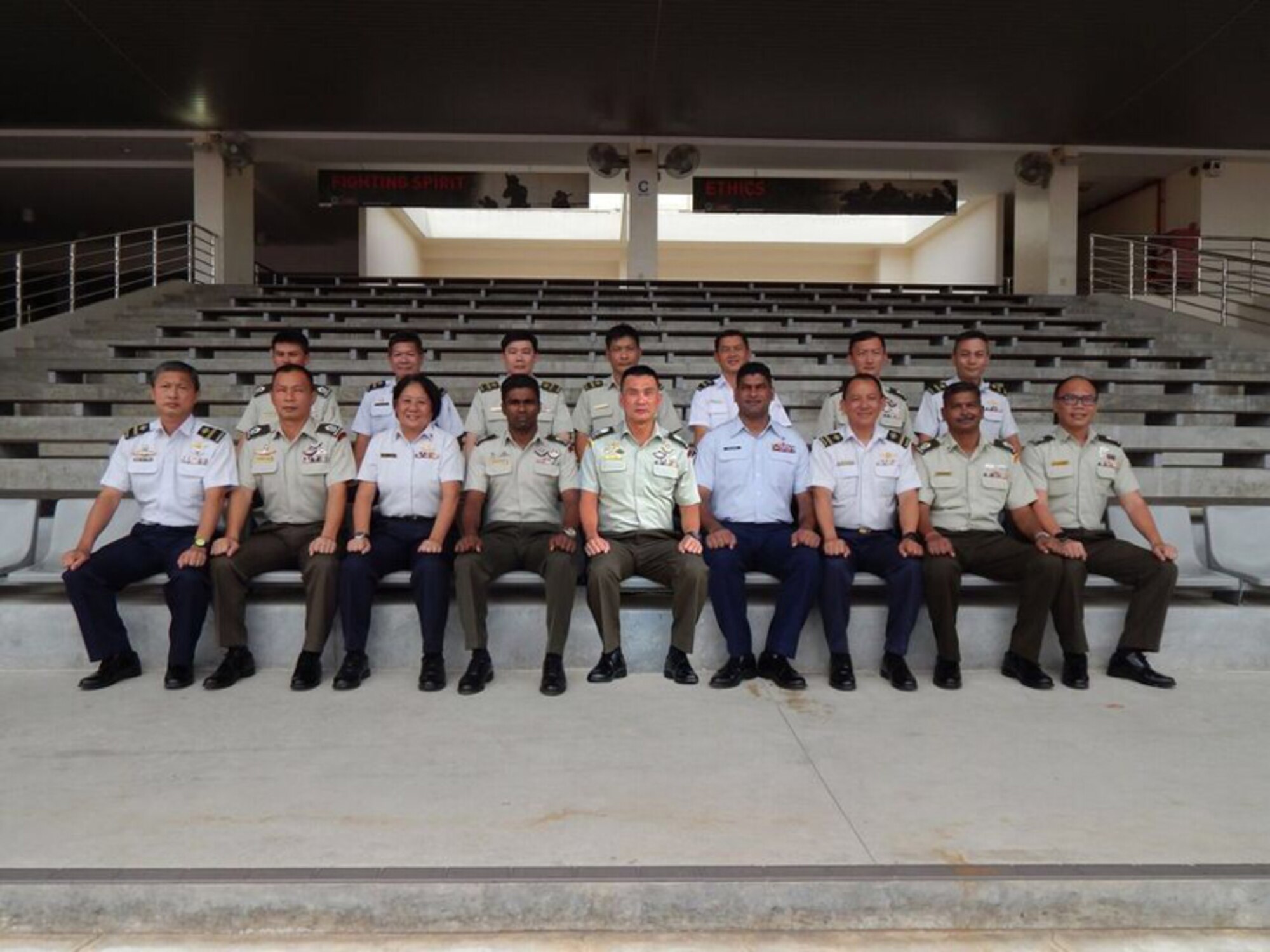 U.S. Air Force Master Sgt. Lallchan Seunarine, the 354th Medical Operations Squadron public health flight chief, poses for a photo with his Singapore Enlisted Officer Training Course syndicate. Seunarine said he couldn’t pinpoint just one favorite experience, but that the people he interacted with were his favorite memory. (Courtesy Photo)