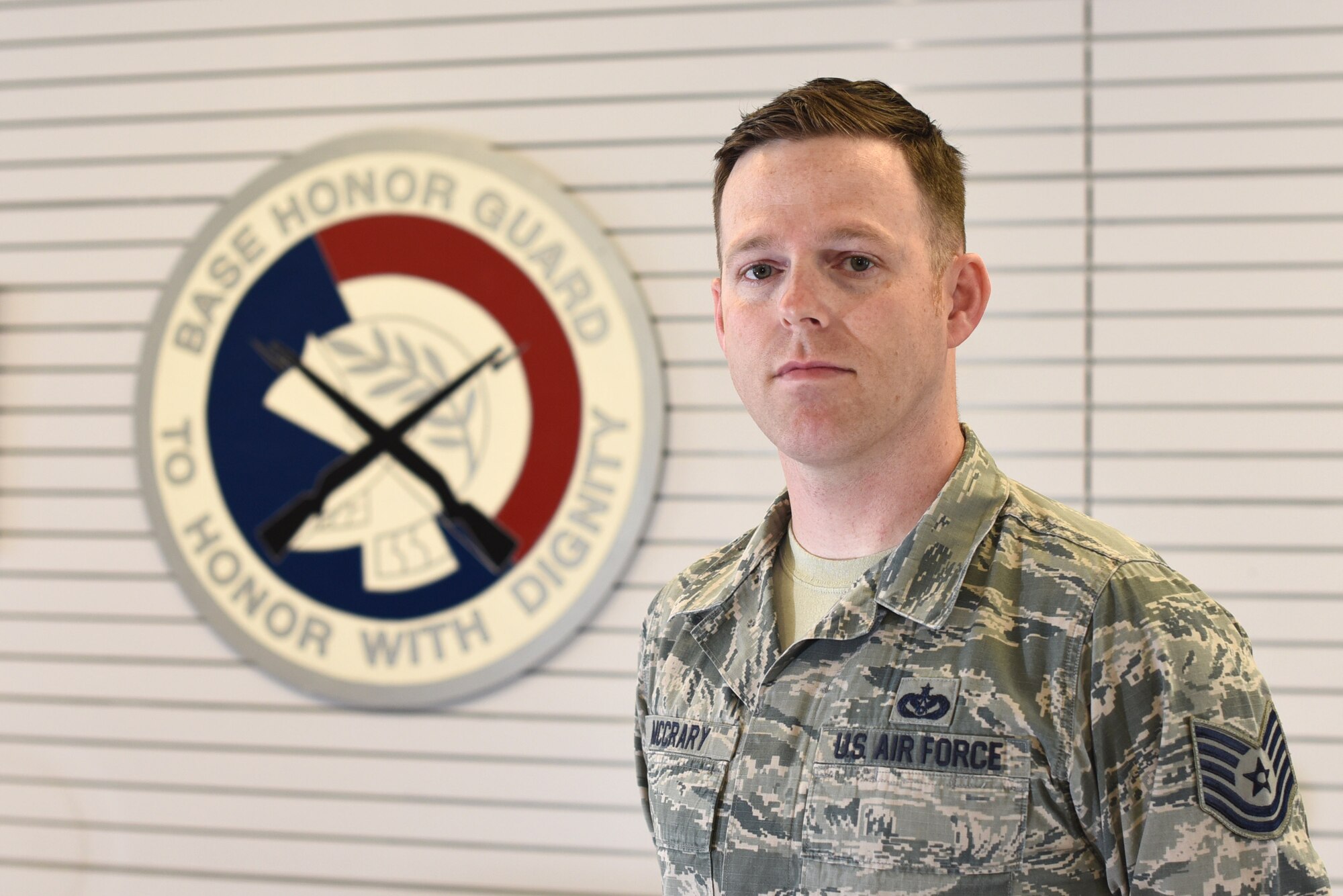 Tech. Sgt. Bobby McCrary, 22nd Force Support Squadron Honor Guard NCO in charge, poses for a photo, May 9, 2016, at McConnell Air Force Base, Kan. McCrary displayed great leadership, community involvement and made significant contributions to the Air Force, which has grabbed Wichita Business Journal’s attention and recognized him as one of their ‘40 Under 40.’ (U.S. Air Force photo/Senior Airman Christopher Thornbury)