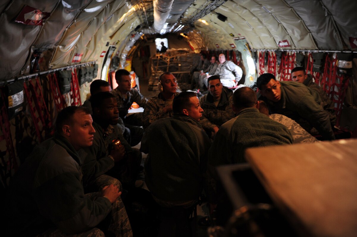 F-35A maintainers from the 388th and 419th Fighter Wings listen to a briefing just before departing a KC-135 at Amari Airfield, Estonia, April 25. Airmen also wen to Graf Ignatievo Air Base, Bulgaria April 28 to demonstrate the initial concept for a rapid deployment. The trips provided F-35A pilots and maintainers the experience of training in Europe and also reassured allies and partners of U.S. dedication to the enduring peace and stability of the region. (U.S. Air Force photo by Micah Garbarino) 