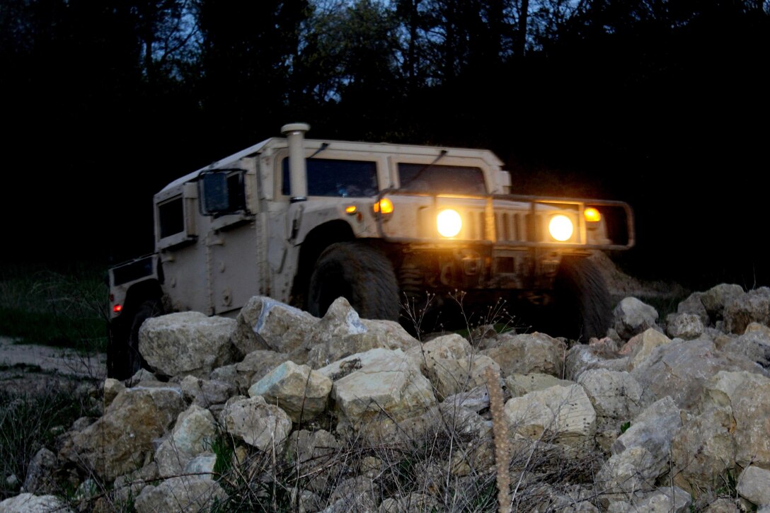 FORT MCCOY, Wisconsin--Medical personnel from the 7456th Medical Backfill Battalion based in Des Moines, Iowa, maneuver a rock obstacle during up-armored vehicle driver’s training at the Wheeled Vehicle Driving Course at Fort McCoy during Warrior Exercise 86-17-02 on May 6, 2017.  The 7456th MBB trained and licensed personnel in order to better support operations in austere environments. The demonstrated leadership, energy and execution of our Soldiers will ensure. America’s Army Reserve remains the most capable, combat-ready, and lethal federal reserve force in the history of the Nation. (Photo by Maj. A. Sean Taylor, 7456 MBB)