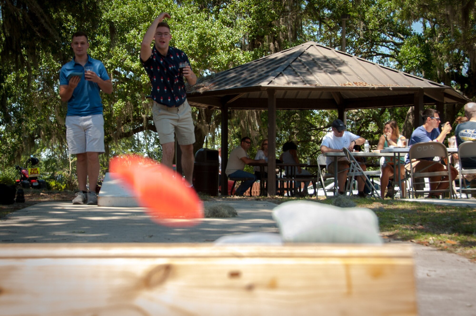 Members of the 403rd Wing play cornhole during the annual Airman and Family Day picnic May 6, 2017 at Keesler Air Force Base, Mississippi. (U.S. Air Force photo/Staff Sgt. Shelton Sherrill) 