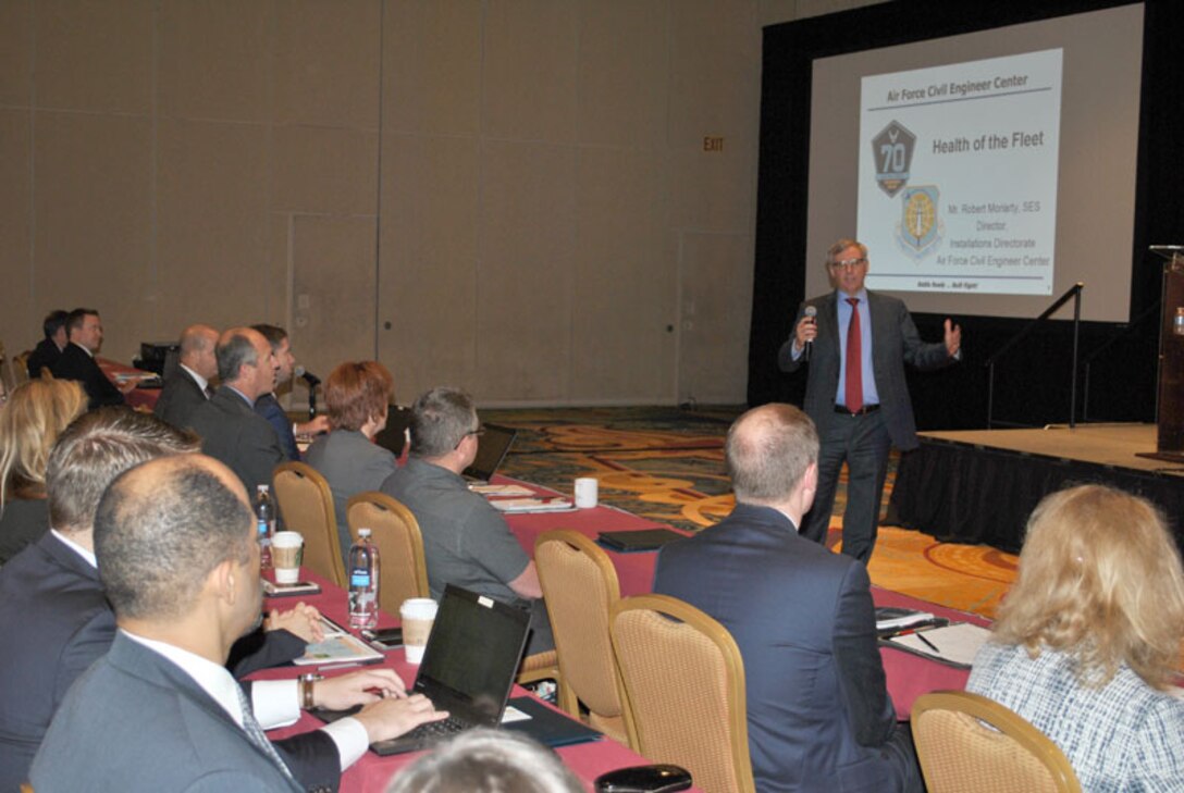 Robert Moriarty, AFCEC installations director, speaks to the audience during the Housing Privatization Lessons Learned Workshop. Among the topics Moriarty touched on were the importance of building and maintaining personal relationships with the project owners and program managers for the installations.