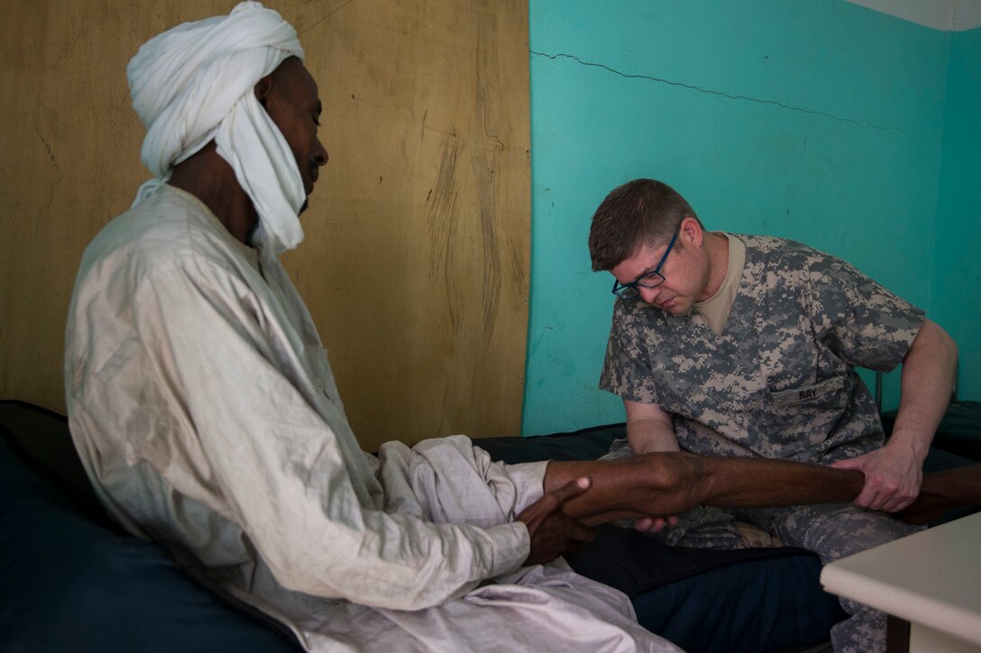 MEDRETE 17-3 includes participants from the Chadian government, U.S. Army Africa, and the 3rd Medical Command Deployment Support in Forest Park, Ga. It is the third in a series of medical readiness training exercises that USARAF is scheduled to facilitate in various countries in Africa. The mutually beneficial exercise offers opportunities for the partnered militaries to share best practices and improve medical treatment processes. (U.S. Army Africa photo by Staff Sgt. Shejal Pulivarti)