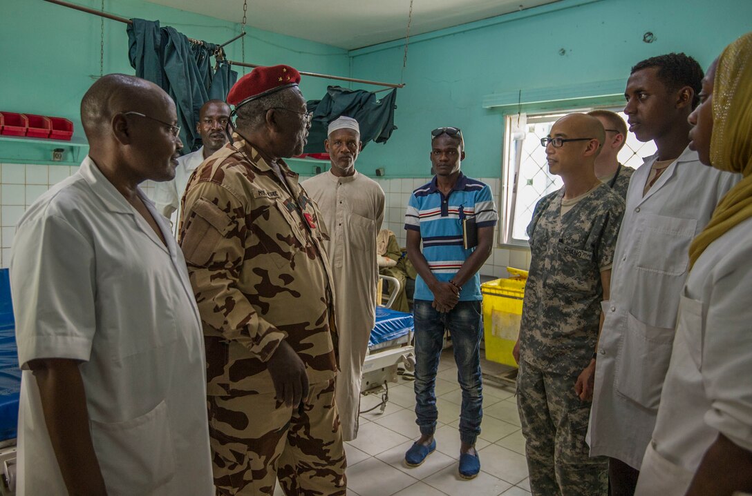 MEDRETE 17-3 includes participants from the Chadian government, U.S. Army Africa, and the 3rd Medical Command Deployment Support in Forest Park, Ga. It is the third in a series of medical readiness training exercises that USARAF is scheduled to facilitate in various countries in Africa. The mutually beneficial exercise offers opportunities for the partnered militaries to share best practices and improve medical treatment processes. (U.S. Army Africa photo by Staff Sgt. Shejal Pulivarti)