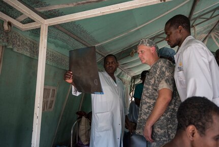 MEDRETE 17-3 includes participants from the Chadian government, U.S. Army Africa, and the 3rd Medical Command Deployment Support in Forest Park, Ga. It is the third in a series of medical readiness training exercises that USARAF is scheduled to facilitate in various countries in Africa. The mutually beneficial exercise offers opportunities for the partnered militaries to share best practices and improve medical treatment processes. (U.S. Army Africa photo by Staff Sgt. Shejal Pulivarti)